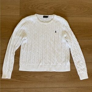 Ralph Lauren Cream Cable-Knit Crewneck Sweater with Polo Pony